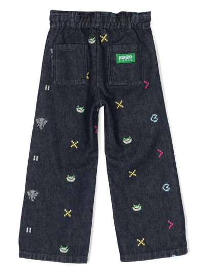 Shop Kenzo Embroidered-detail Straight-leg Jeans In Blue