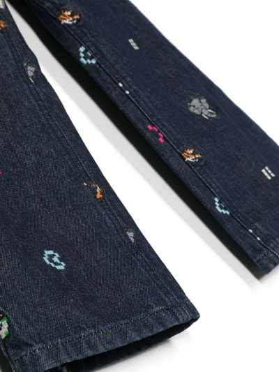 Shop Kenzo Embroidered-detail Straight-leg Jeans In Blue