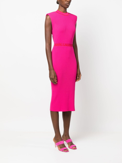 Shop Karl Lagerfeld Sleeveless Knitted Midi Dress In Pink