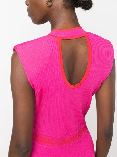 Shop Karl Lagerfeld Sleeveless Knitted Midi Dress In Pink