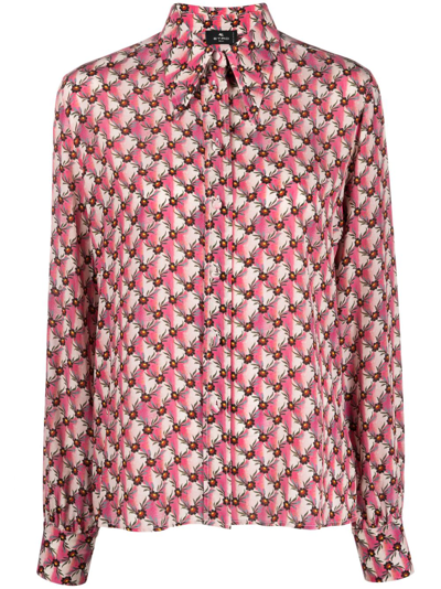 Shop Etro Floralia-print Silk Shirt In Pink