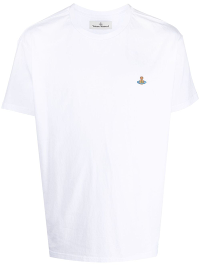 Shop Vivienne Westwood Logo-embroidered Cotton T-shirt In White