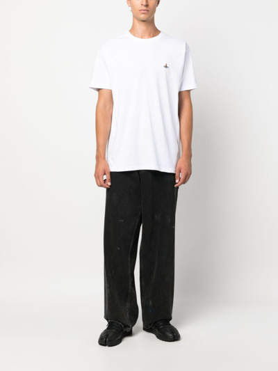 Vivienne Westwood White Crewneck T-shirt With Orb Logo Detail On The Front In Cotton Woman In White