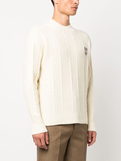 Shop Golden Goose Logo-embroidered Knitted Wool Jumper In White