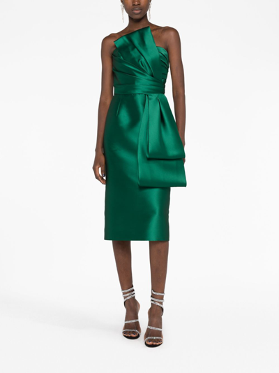 Shop Alberta Ferretti Oversized-bow Strapless Midi Dress In Green