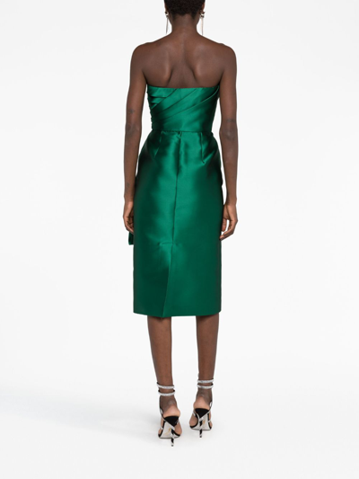 Shop Alberta Ferretti Oversized-bow Strapless Midi Dress In Green