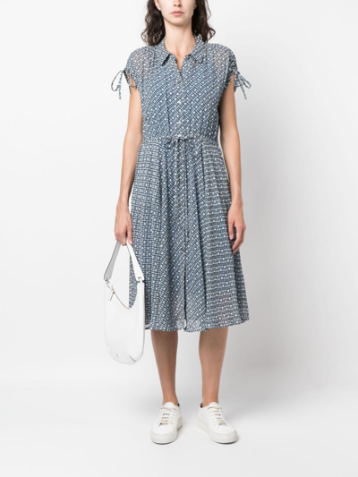 Shop Tommy Hilfiger Amd Logo-print Chiffon Midi Dress In Blue