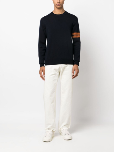 Shop Zegna Stripe-detail Wool Jumper In Blue