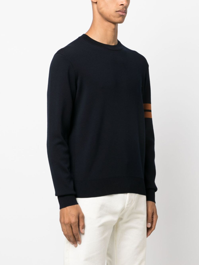 Shop Zegna Stripe-detail Wool Jumper In Blue