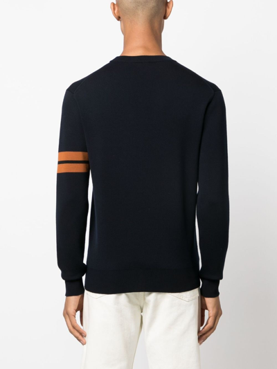 Shop Zegna Stripe-detail Wool Jumper In Blue