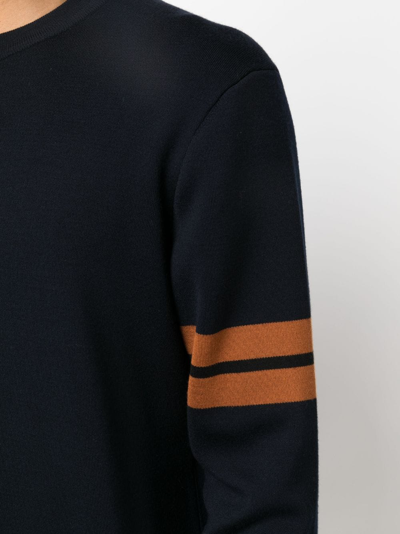 Shop Zegna Stripe-detail Wool Jumper In Blue