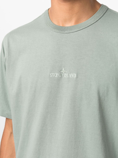Shop Stone Island Logo-embroidered Cotton T-shirt In Green