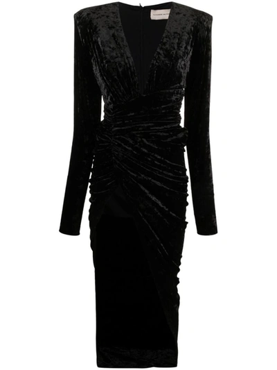 Shop Alexandre Vauthier Draped Asymmetrical Velvet Dress In Black