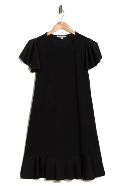 Shop Tash And Sophie Flutter Sleeve Flounce Dress In Black