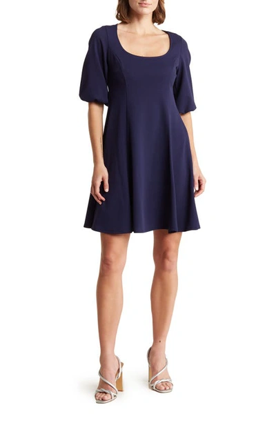 Shop Tash And Sophie Puff Sleeve Scuba Dress In Navy