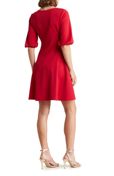Shop Tash And Sophie Puff Sleeve Scuba Dress In Red