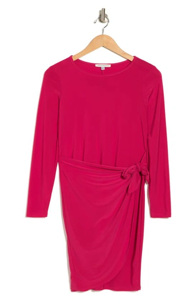 Shop Tash And Sophie Long Sleeve Front Tie Dress In Fuchsia