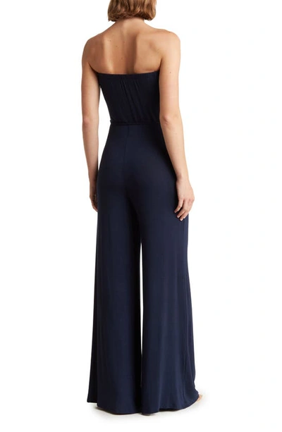 Go Couture Ribbed Strapless Tube Jumpsuit In Dark Navy