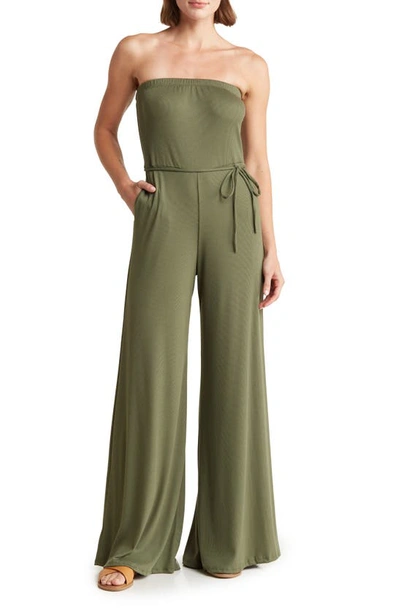 Shop Go Couture Ribbed Strapless Tube Jumpsuit In Olive