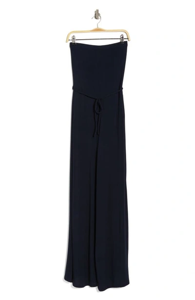 Go Couture Ribbed Strapless Tube Jumpsuit In Dark Navy