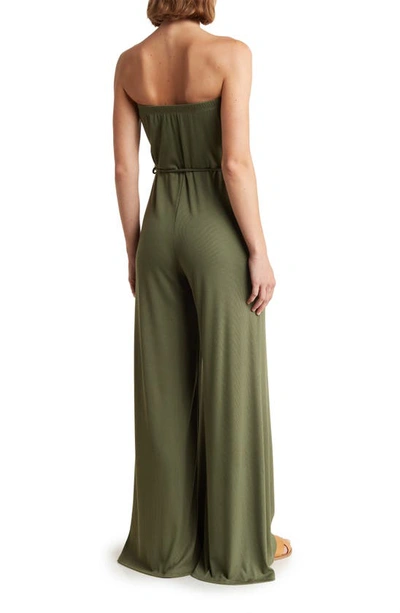 Shop Go Couture Ribbed Strapless Tube Jumpsuit In Olive