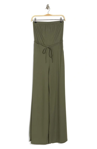 Shop Go Couture Ribbed Strapless Tube Jumpsuit In Olive