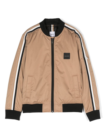 Shop Bosswear Logo-patch Bomber Jacket In Brown
