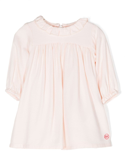 Shop Michael Kors Logo-embroidered Ruffle-detail Dress In Pink