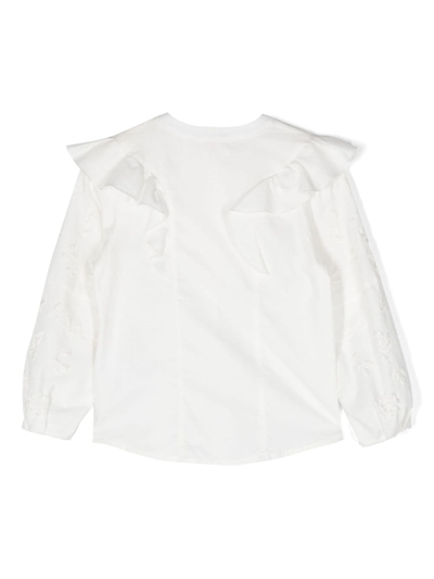 Chloé Girls Ivory Organic Cotton Ruffle Blouse In White
