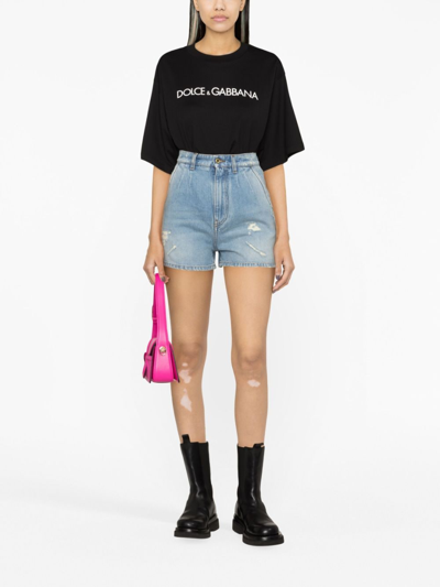 Dolce & Gabbana Black Oversized T-shirt With Logo Lettering Print In Cotton Woman In Black