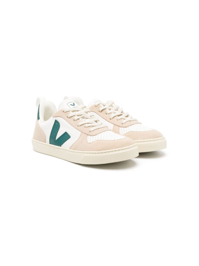 Shop Veja V-10 Faux-leather Low-top Sneakers In Neutrals