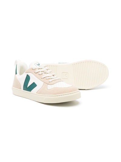 Shop Veja V-10 Faux-leather Low-top Sneakers In Neutrals
