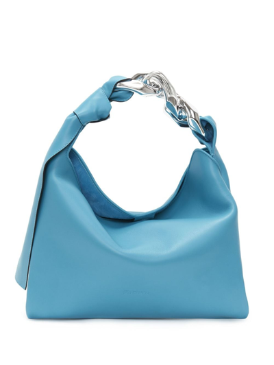 Shop Jw Anderson Small Hobo Leather Shoulder Bag In Blue