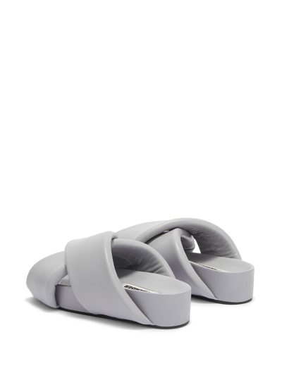 Jil Sander Cross-over Leather Sandals In Grey