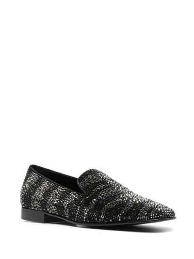 Shop Roberto Cavalli Crystal-embellished Leather Loafers In Black