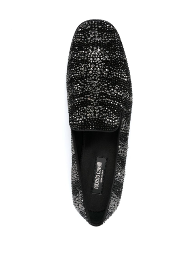 Shop Roberto Cavalli Crystal-embellished Leather Loafers In Black