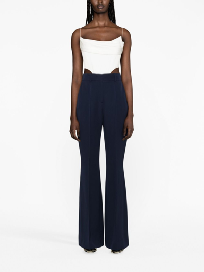 Shop Balmain Flared Tailored Trousers In Blue