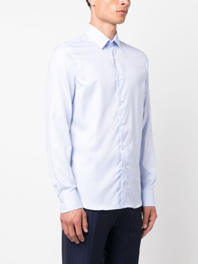 Shop Canali Long-sleeve Cotton Shirt In Blue