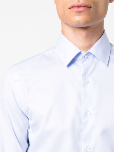 Shop Canali Long-sleeve Cotton Shirt In Blue