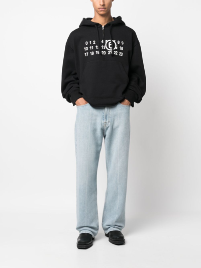 Mm6 Maison Margiela Logo-print Half-zip Hoodie In Black 