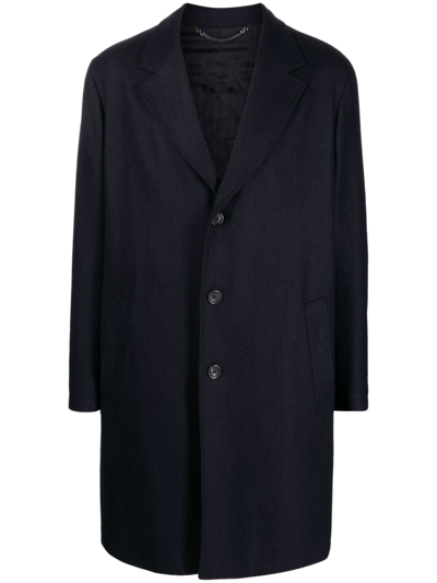 Canali Single-breasted Long Coat In Blue