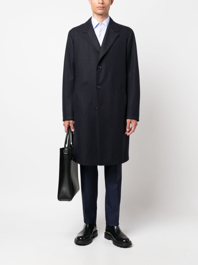 Canali Single-breasted Long Coat In Blue