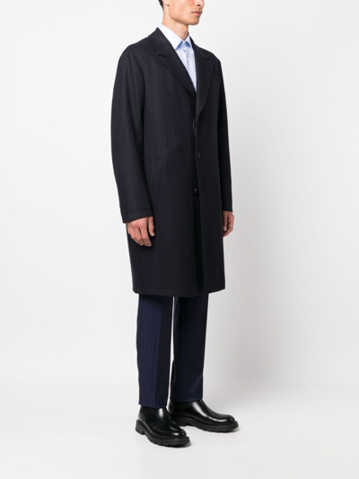 Canali Single-breasted Long Coat In Blue
