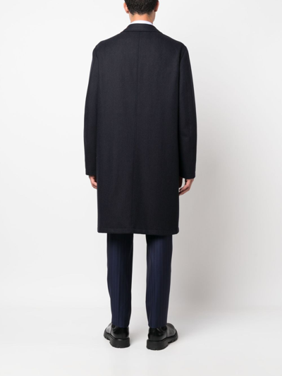 Canali Single-breasted Long Coat In Blue