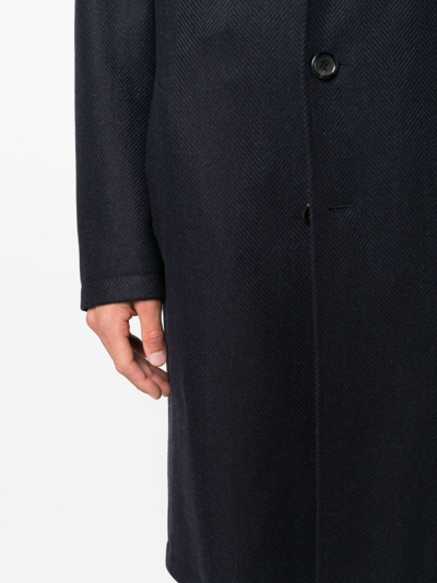 Canali Single-breasted Long Coat In Blue