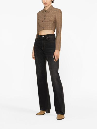 Marine Serre Moon Diamant Jacquard Cropped Jacket In Brown