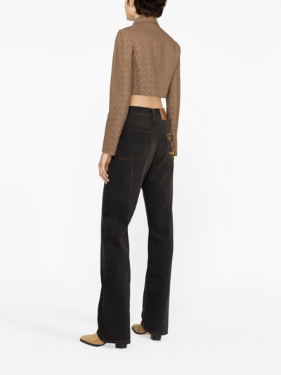 Marine Serre Moon Diamant Jacquard Cropped Jacket In Brown