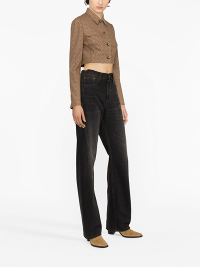 Marine Serre Moon Diamant Jacquard Cropped Jacket In Brown