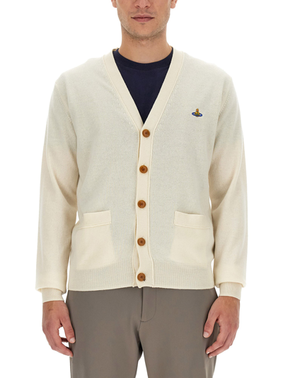 Shop Vivienne Westwood Cardigan With Orb Embroidery In White