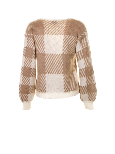 Shop Woolrich Cardigan With Check Pattern In Cream Buffalo